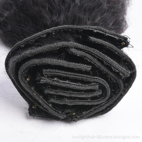 Dropshipping factory wholesale price  Human Hair Kinky Straight With Clip In Hair Extension Yaki Wave clip bundle virgin hair
